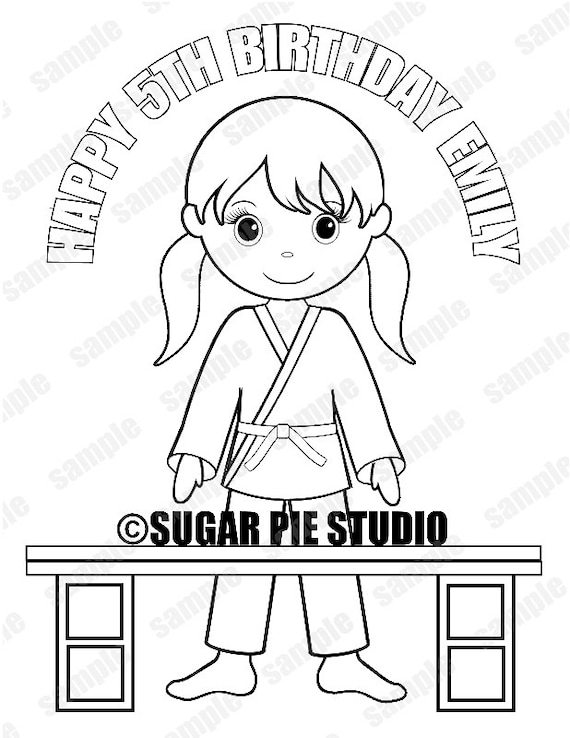 Personalized karate coloring page birthday party favor colouring activity sheet personalized printable template