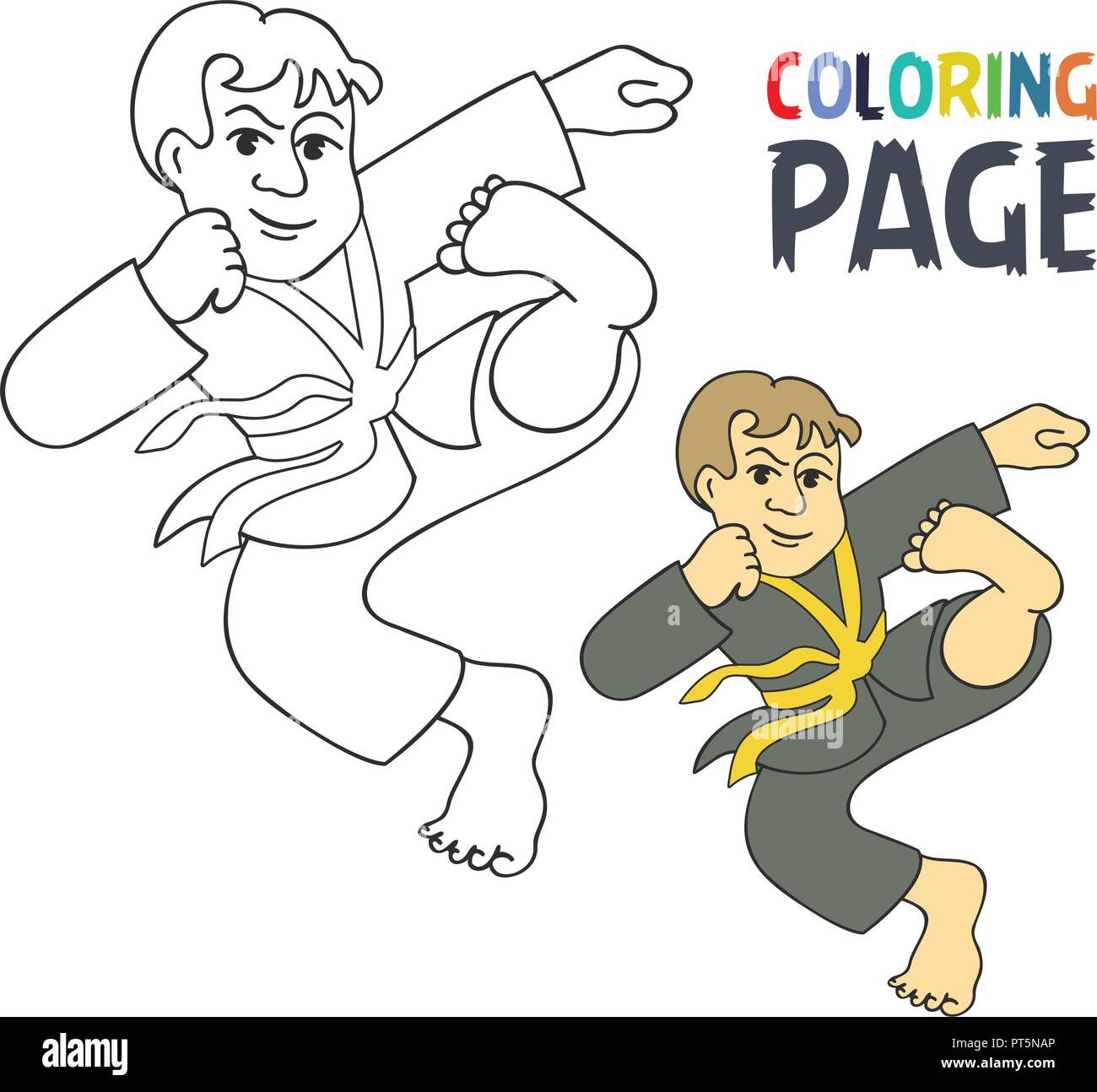 Coloring page with karate martial art player cartoon stock vector image art