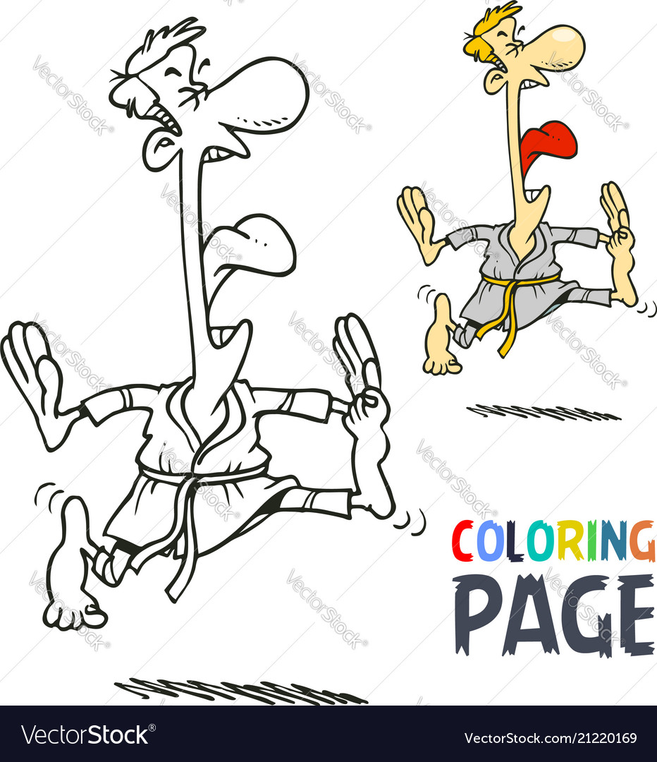 Karate martial art cartoon people coloring page vector image