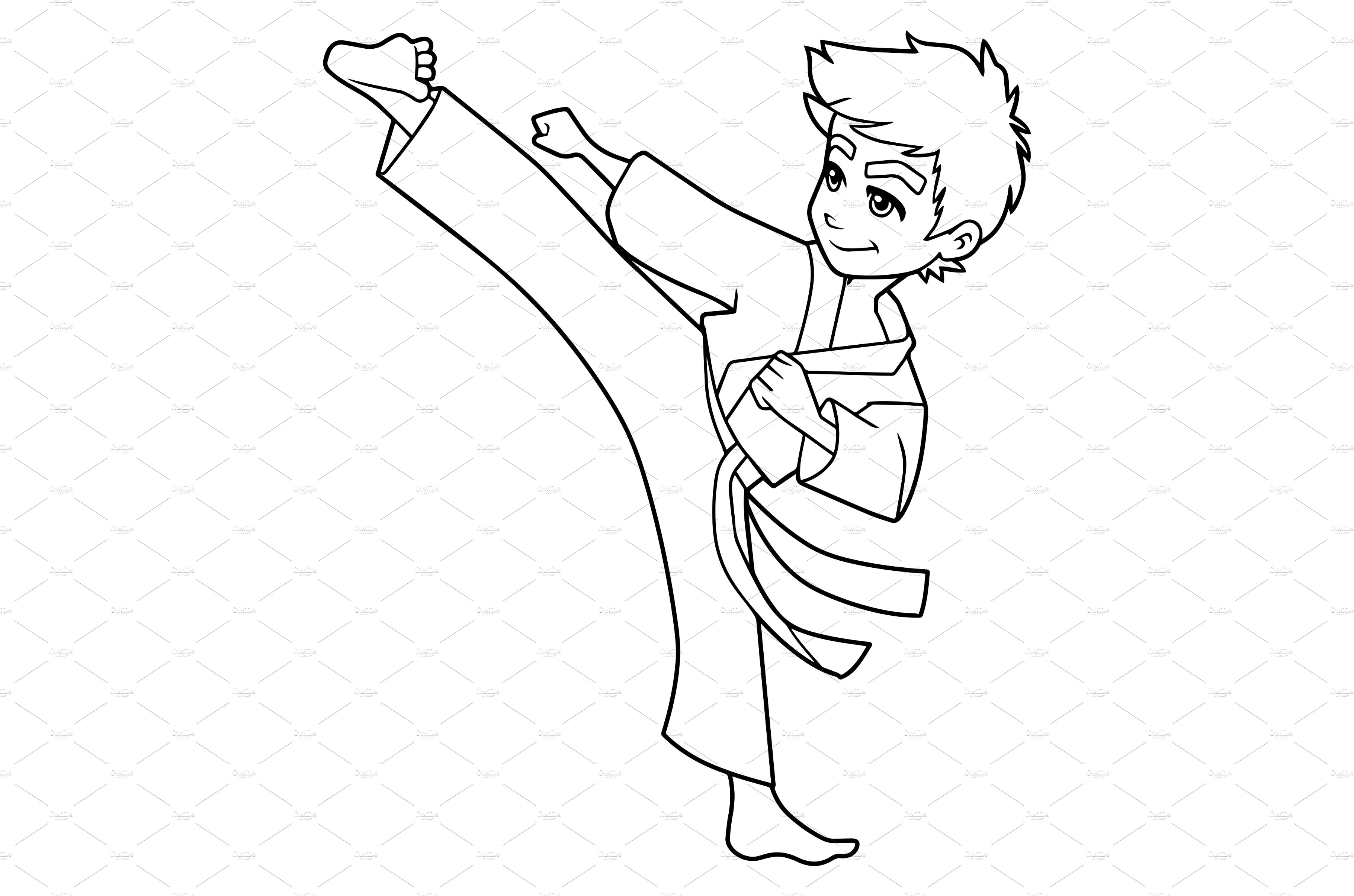 Karate kick boy line art â