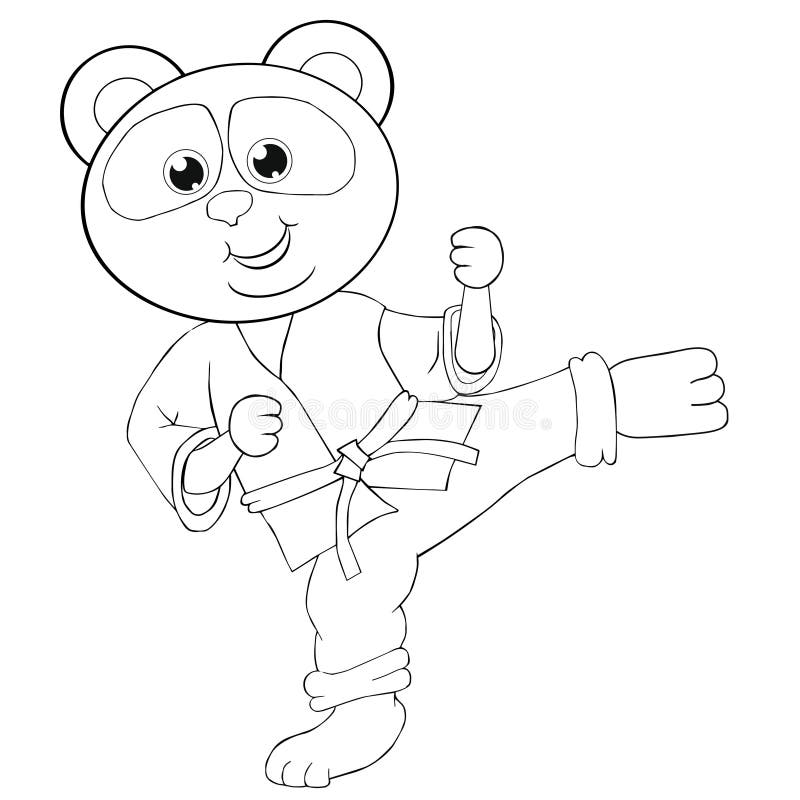 Coloring book karate panda cartoon style stock vector