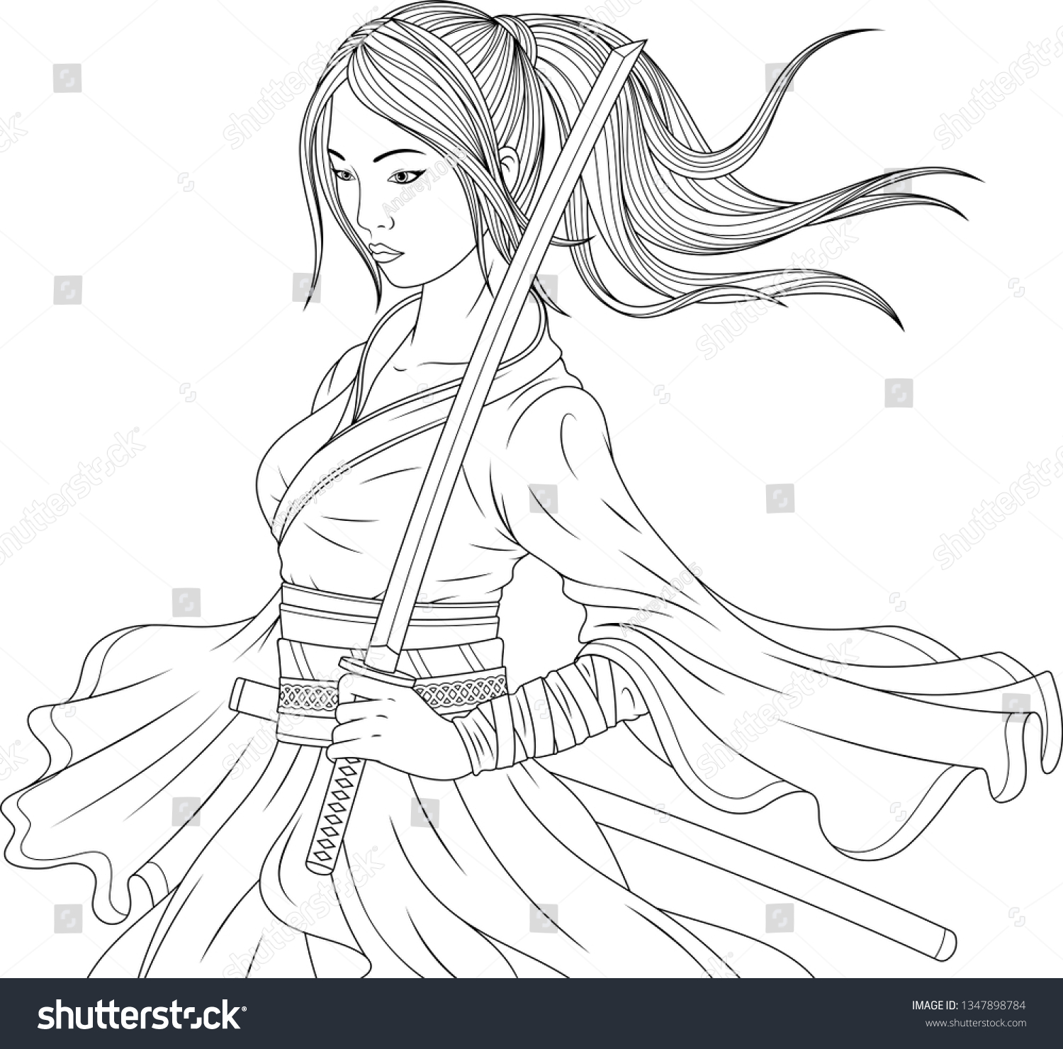 Vector illustration coloring book beautiful japanese stock vector royalty free