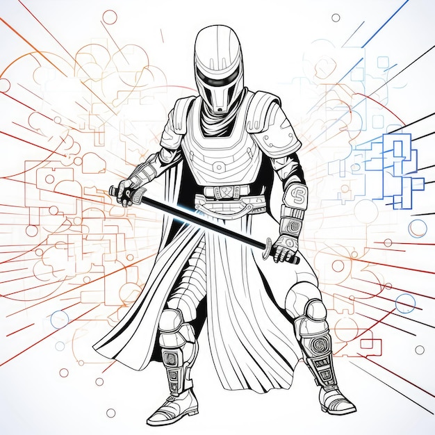 Premium ai image black and white coloring picture of a cybernetic plasma katana