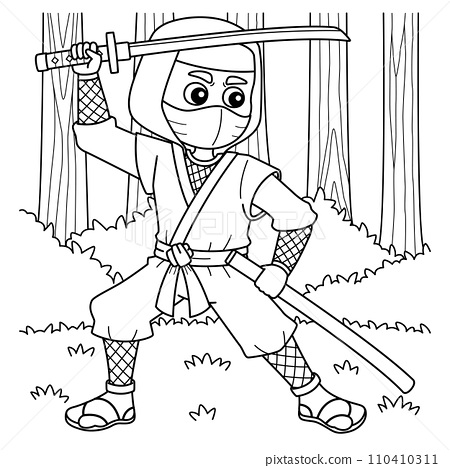 Ninja with a katana and sheath coloring page