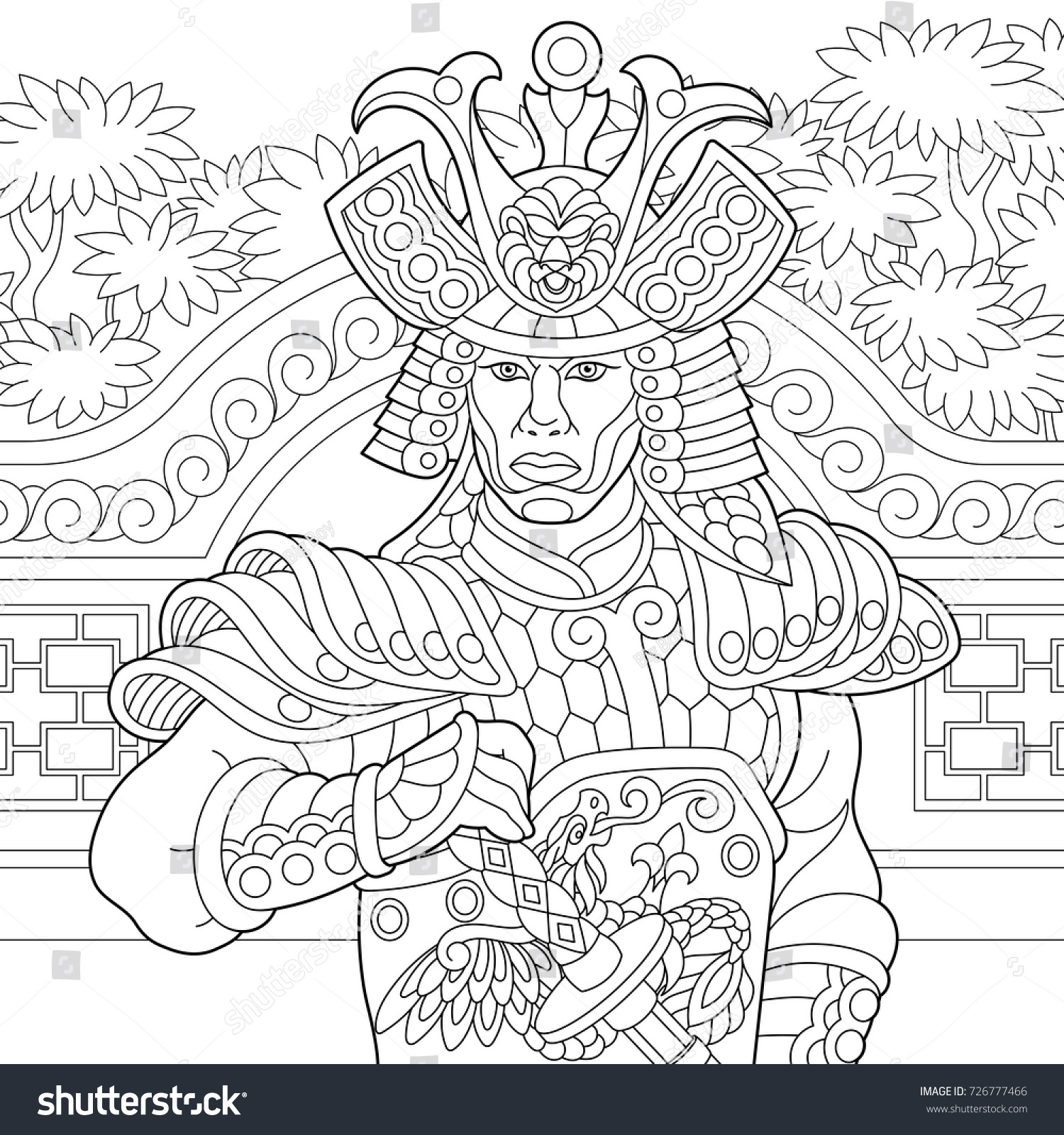 Coloring page japanese samurai katana sword stock vector royalty free