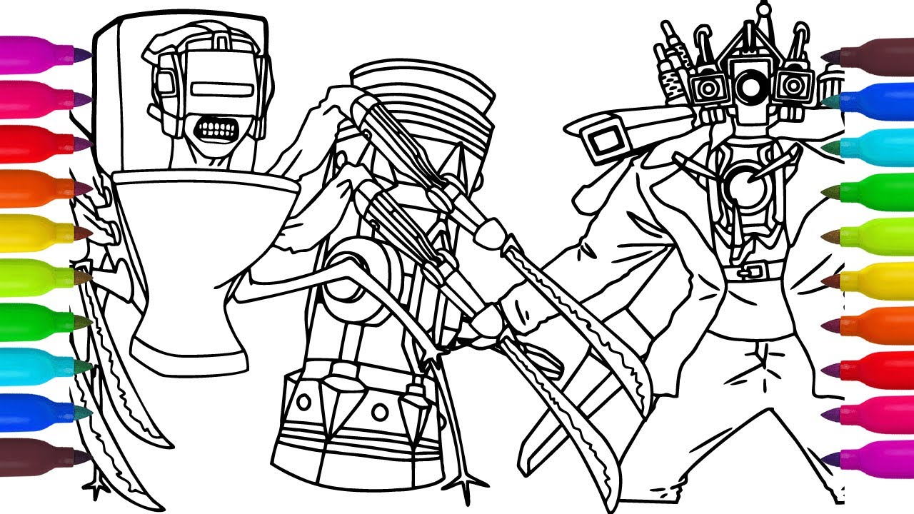 Coloring titan cameraman vs skibidi sword katana