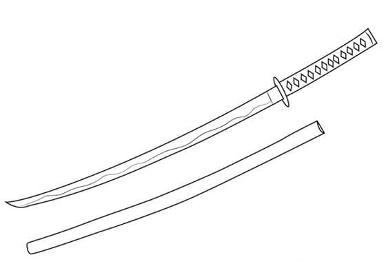 Katana japanese samurai sword coloring pages