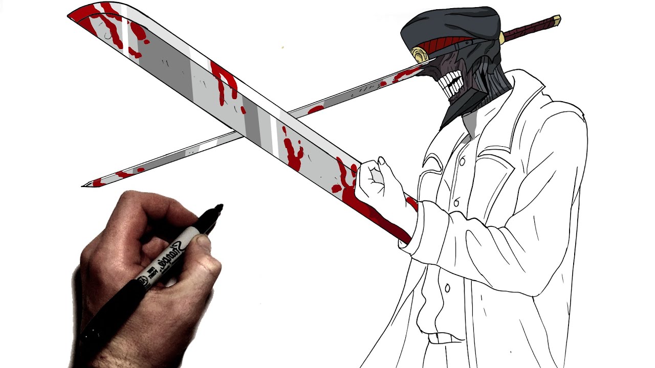 How to draw katana an step by step chainsaw an