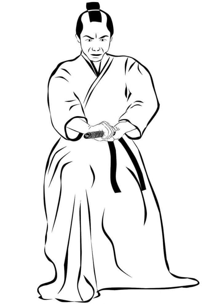 Coloring book man with katana to print and online