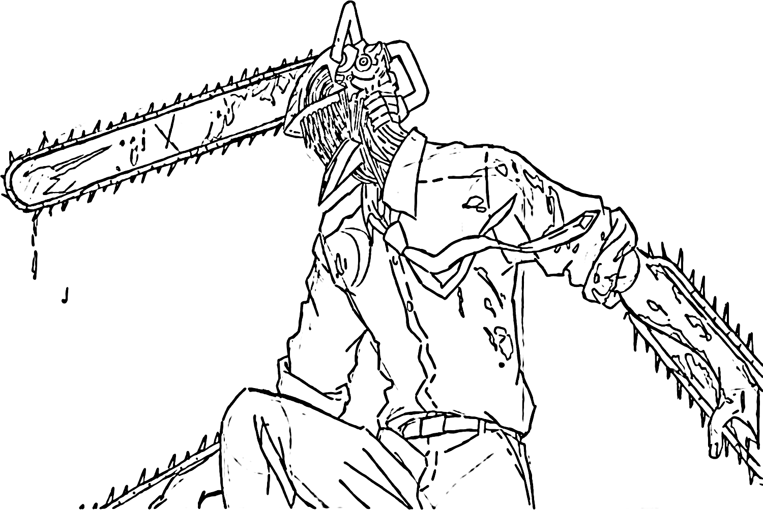 Chainsaw man and katana man coloring page
