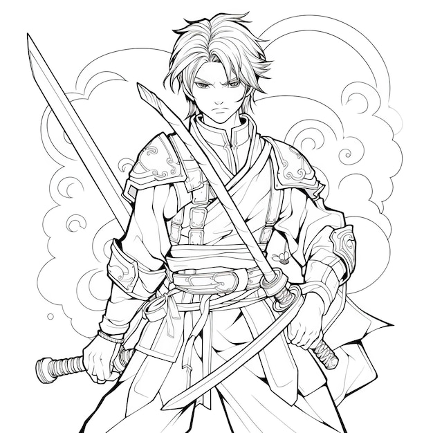 Premium photo a drawing of a man holding a sword in his hands