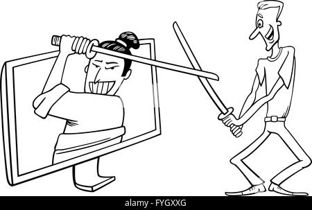 Samurai with japanese sword katana for coloring colouring template for children stock photo