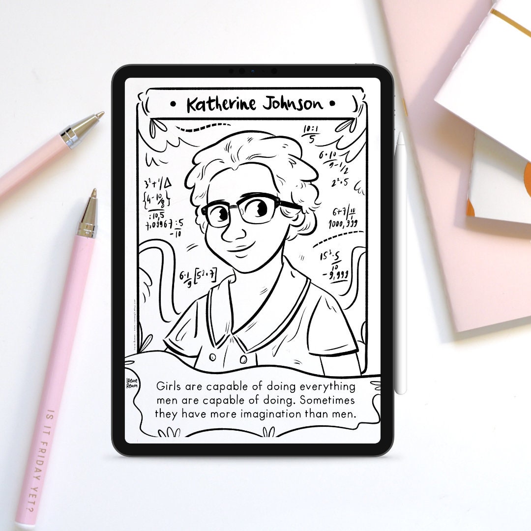 Procreate coloring page katherine johnson black innovators in stem black history african american coloring page famous black scientist