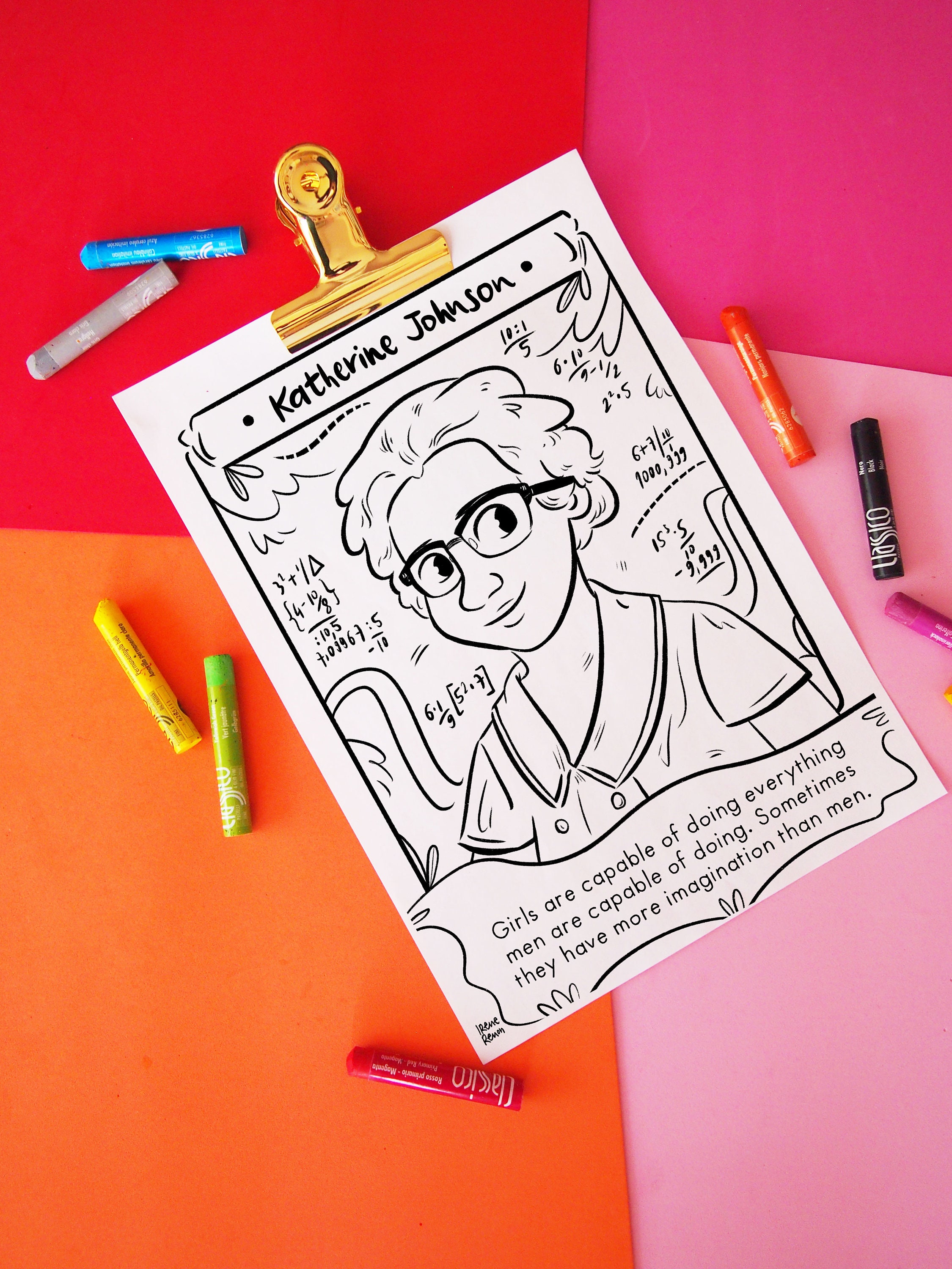 Katherine johnson coloring page black history month printable hidden figures women in science stem women black scientist printable drawing