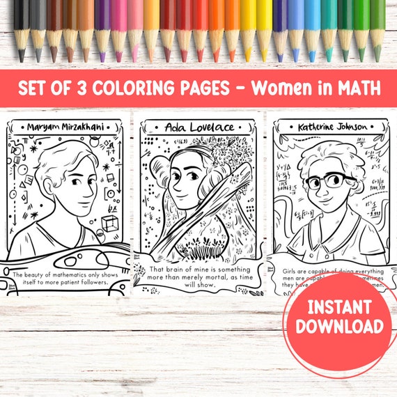 Famous mathematician coloring page women in math printable drawing mathematics downloadable coloring sheet female scientist print stem women