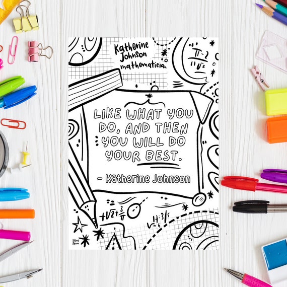 Katherine jonhson coloring page quote empowerment coloring sheet inspirational printable drawing women in math adult coloring black history