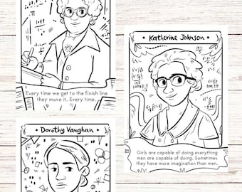 Katherine johnson coloring page hidden figures black women in math women history month coloring sheet bundle black history mary jackson