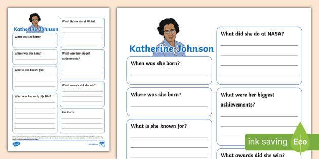 Katherine johnson fact file template hidden figures