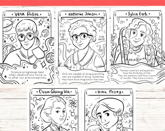 Science coloring page women in science printable drawing stem women history month coloring sheet influential women coloring book for kid