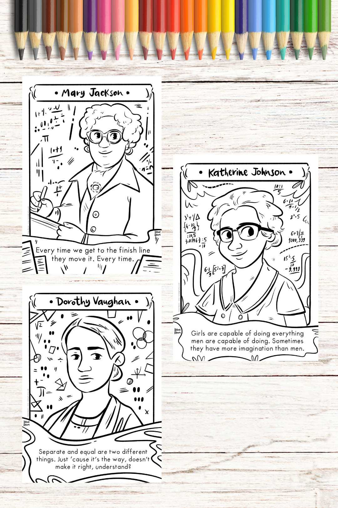 Katherine johnson coloring page hidden figures black women in math women history month coloring sheet bundle black history mary jackson
