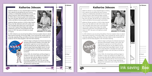 Fifth grade katherine johnson reading prehension activity