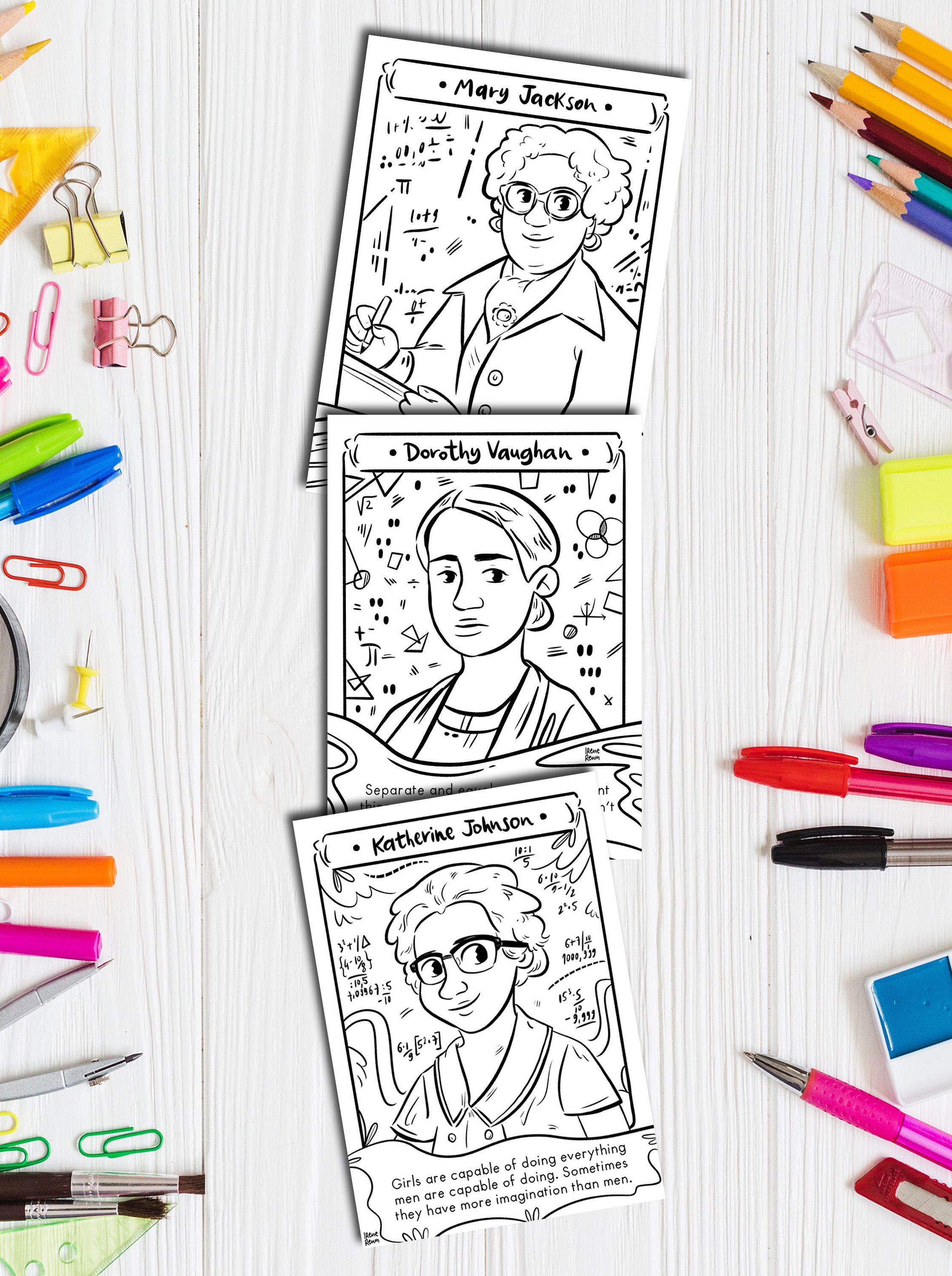 Katherine johnson coloring page hidden figures black women in math women history month coloring sheet bundle black history mary jackson download now