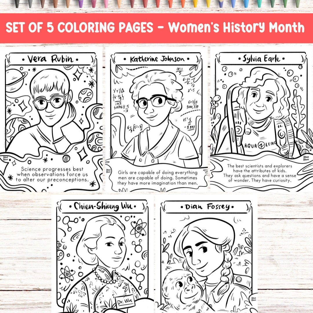 Science coloring page women in science printable drawing stem women history month coloring sheet influential women coloring book for kid