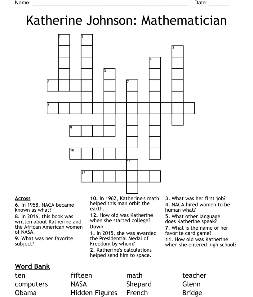 Katherine johnson mathematician crossword