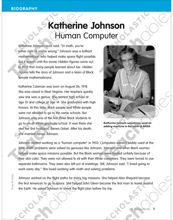 Katherine johnson human puter printable lesson plans and ideas skills sheets