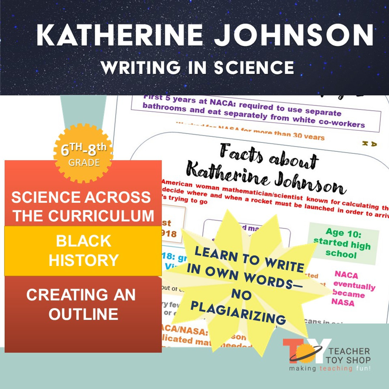 Katherine johnson science writing across the curriculum