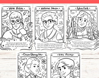 Science coloring page women in science printable drawing stem women history month coloring sheet influential women coloring book for kid
