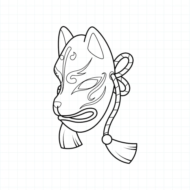 Premium vector japanese kitsune mask coloring page vector illustration