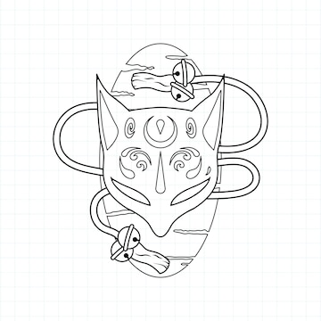 Premium vector japanese kitsune mask coloring page vector illustration
