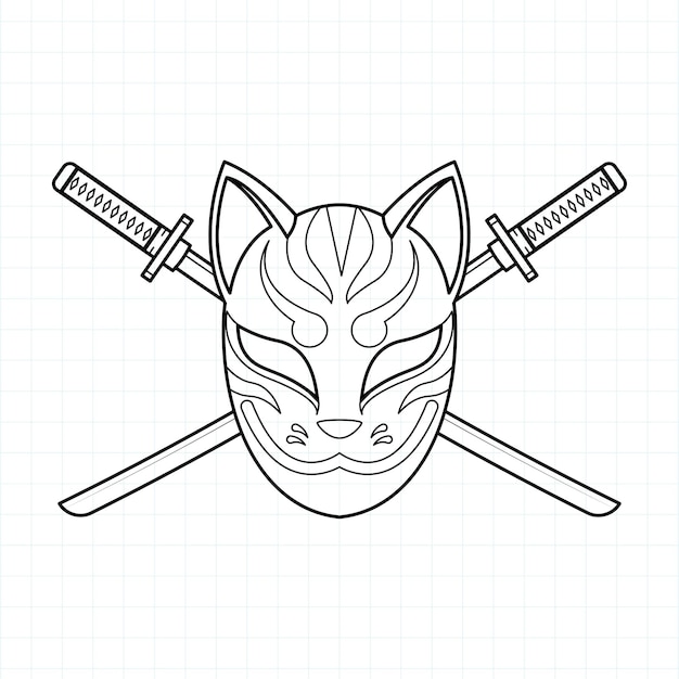 Premium vector japanese kitsune mask coloring pageector illustration