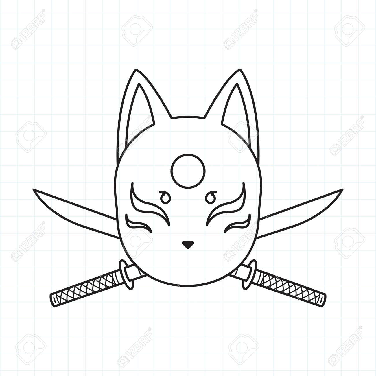 Japanese kitsune mask coloring page vector illustration eps royalty free svg cliparts vectors and stock illustration image