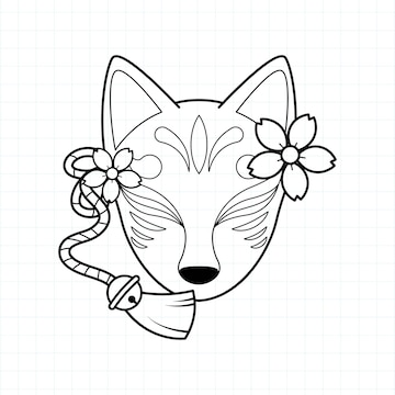 Premium vector japanese kitsune mask coloring pageector illustration