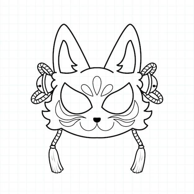 Premium vector japanese kitsune mask coloring page vector illustration