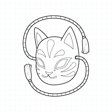 Premium vector japanese kitsune mask coloring page vector illustration eps