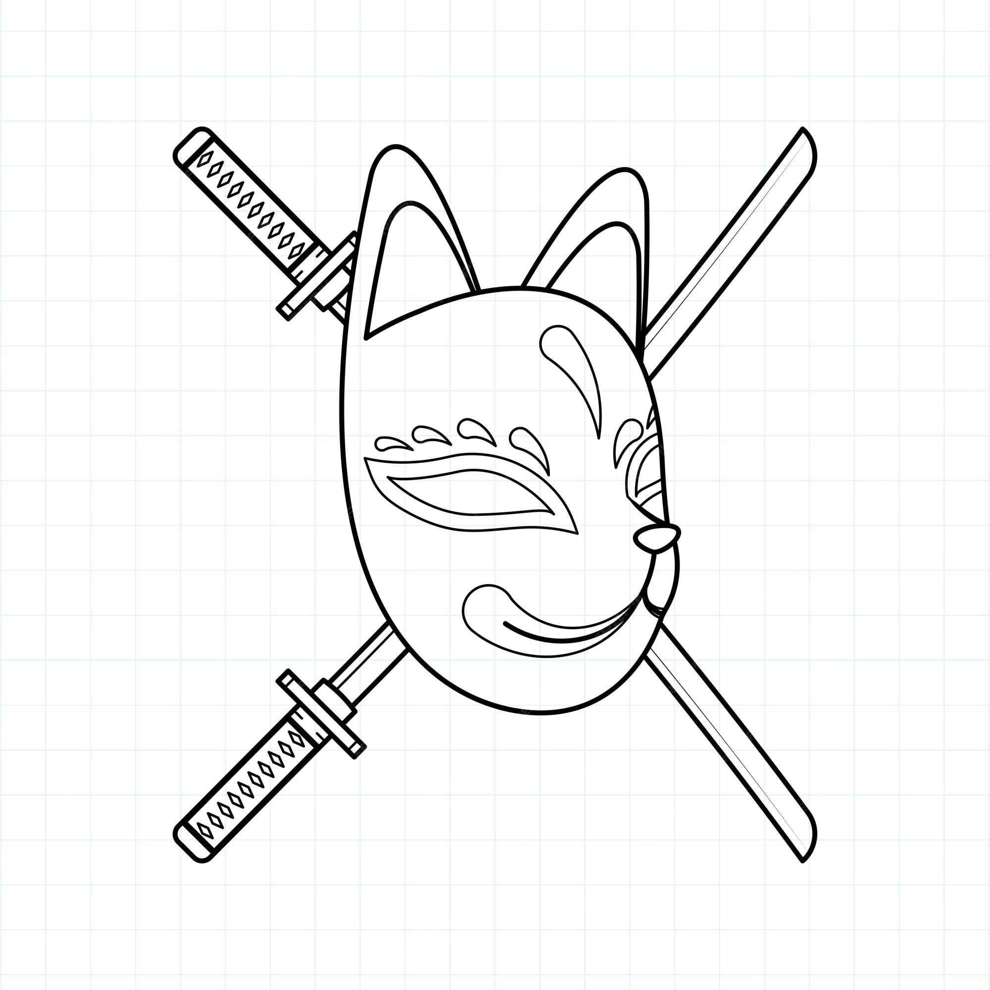 Premium vector japanese kitsune mask coloring page vector illustration