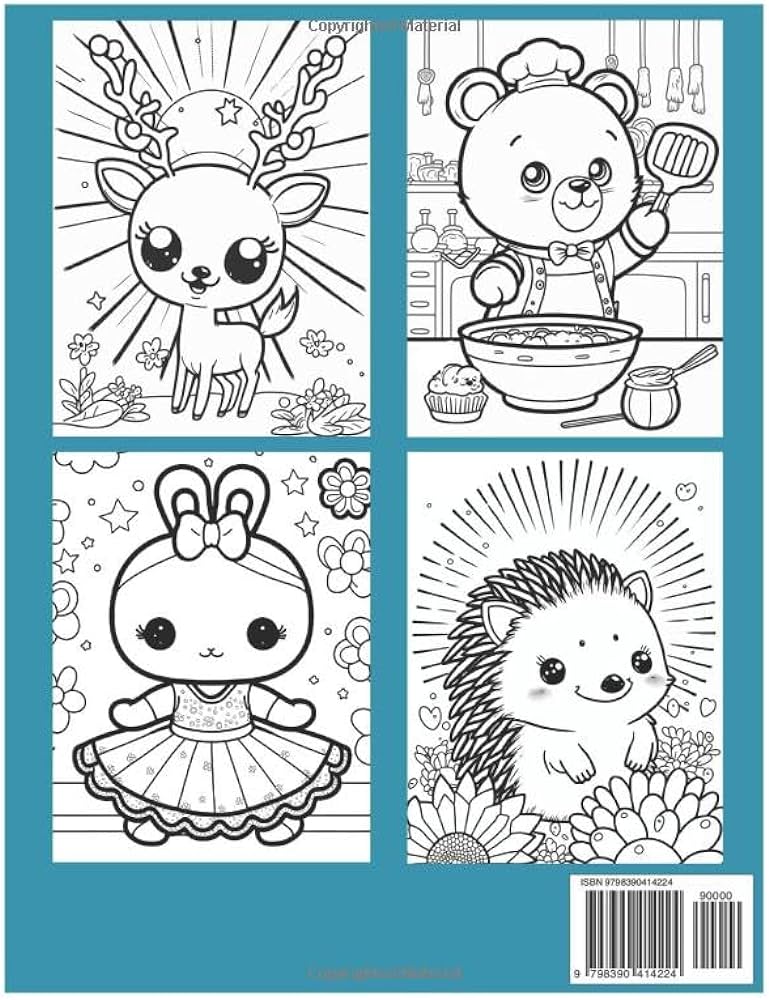 Kawaii animal coloring book for kids land animals fun and cute coloring pages with dog rabbit giraffe sloth alpaca and many more for children and adult dad cozy books