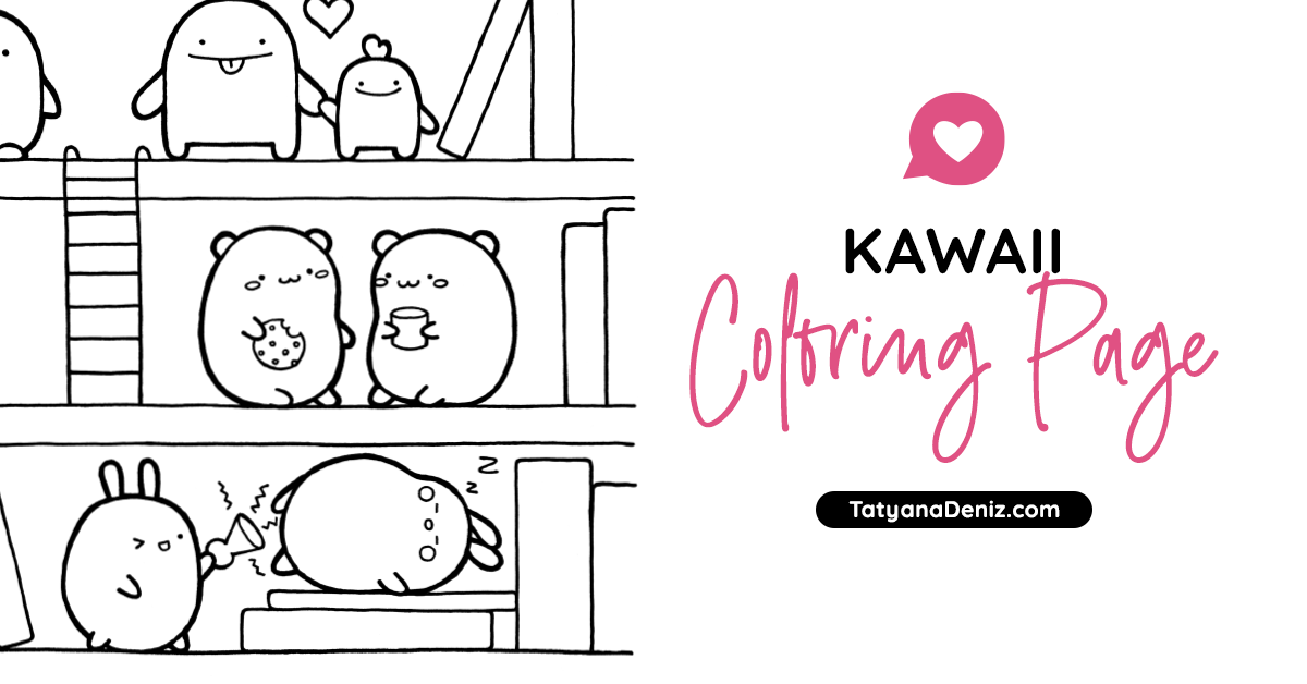 Free coloring page featuring kawaii animals in different poses