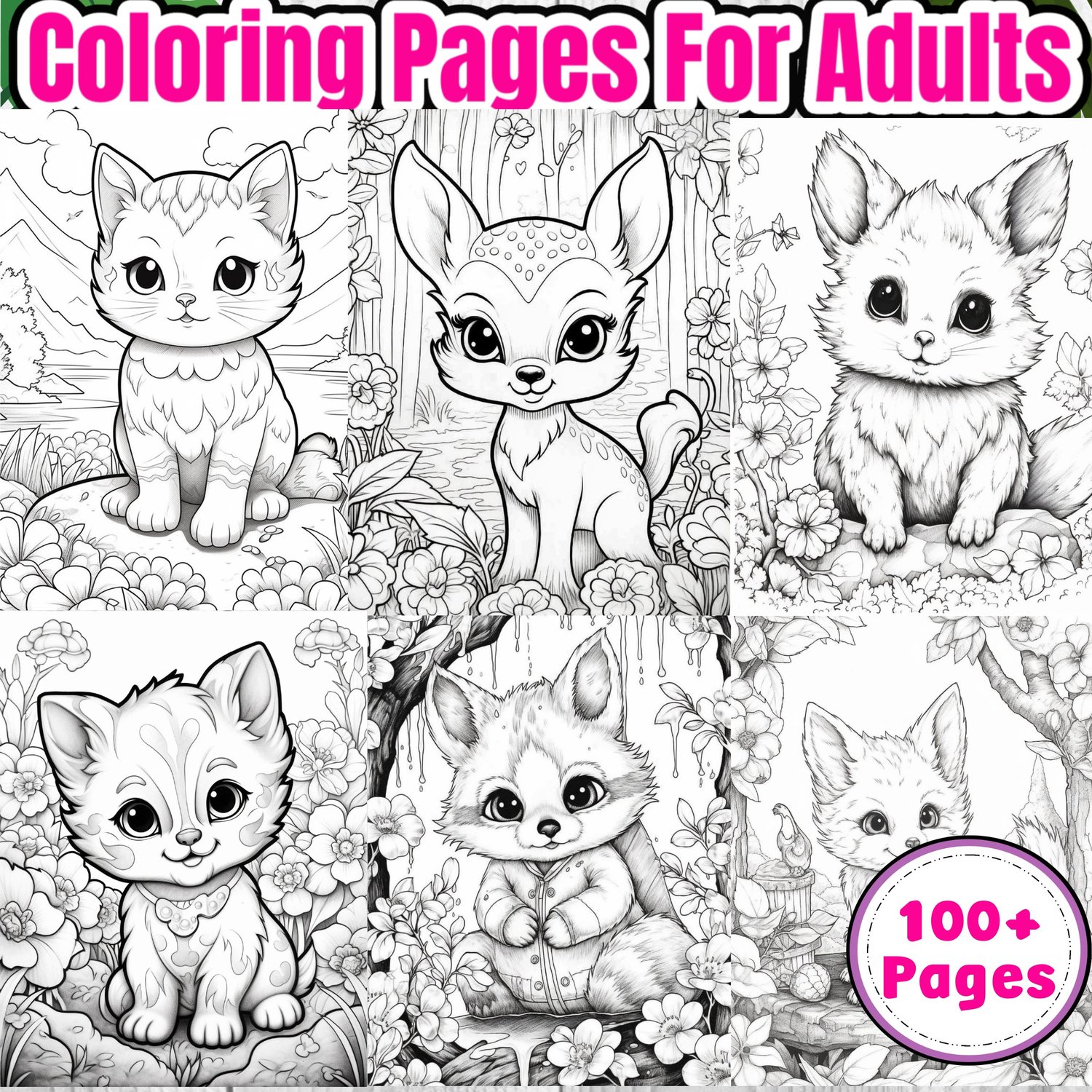 Kawaii animal coloring pages for adults part