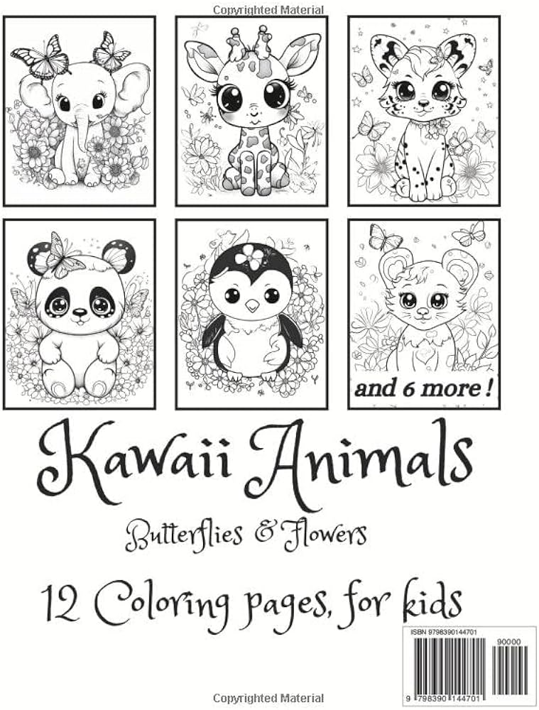 Kawaii animals coloring book print book for kids kawaii animals with flowers and butterflies tanguy arthur books