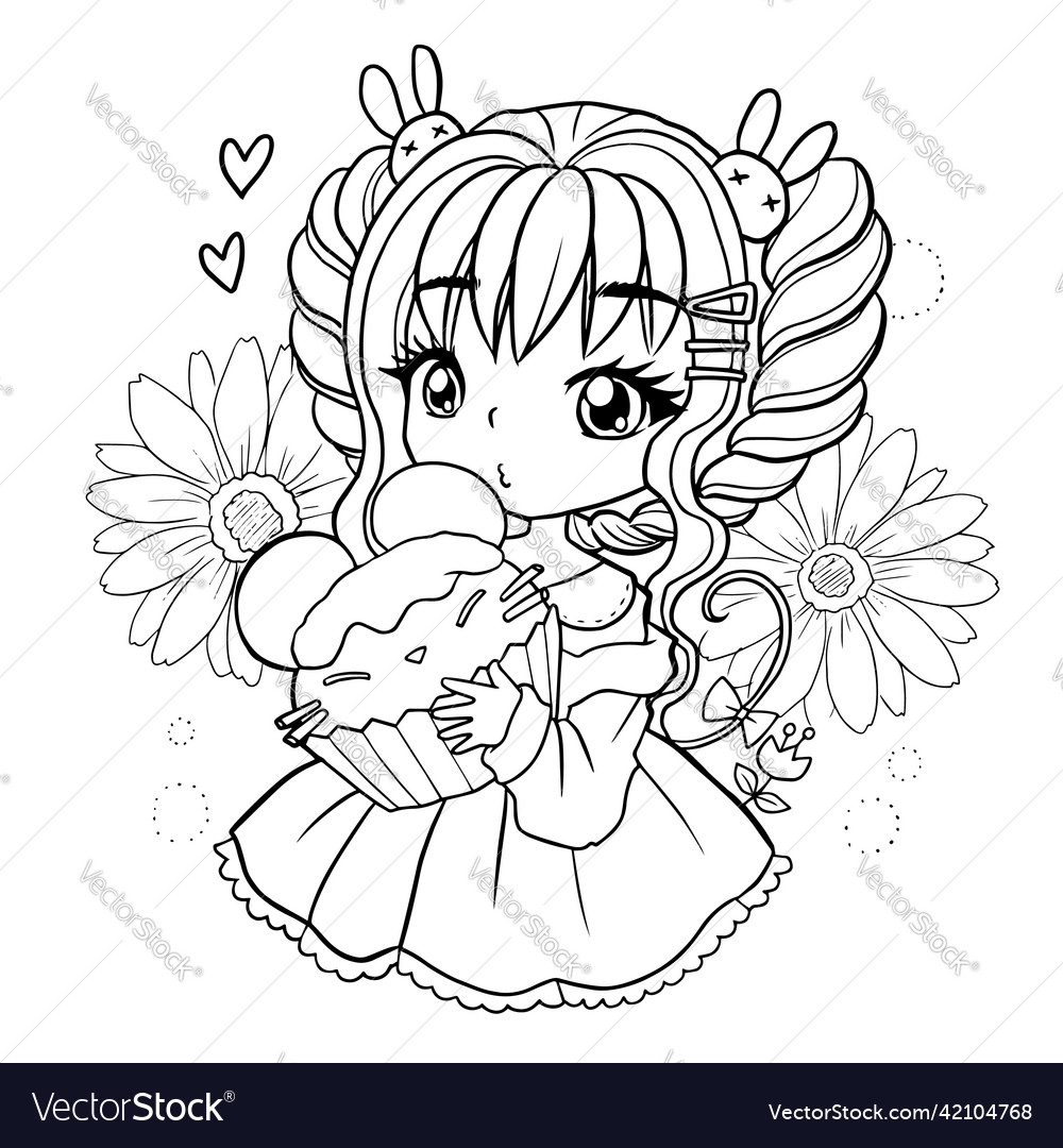 Coloring page princess kawaii style cute anime vector image