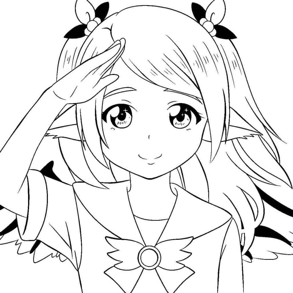 Very cute anime girl coloring page