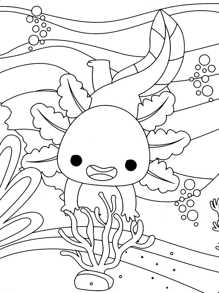 A cute axolotl coloring page