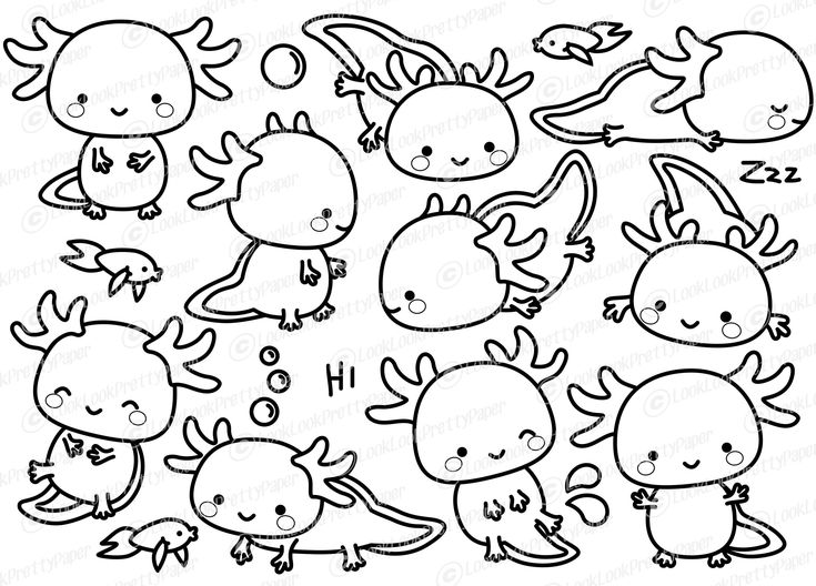 Premium vector clipart kawaii axolotl outlines cute axolotl outlines clipart set high quality vectors instant download download now