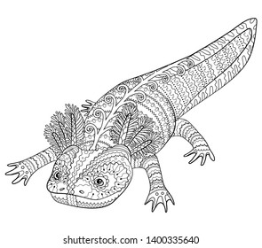 Hakuun coloring page cute axolotl patterned style liittyvã vektorikuva rojaltivapaa