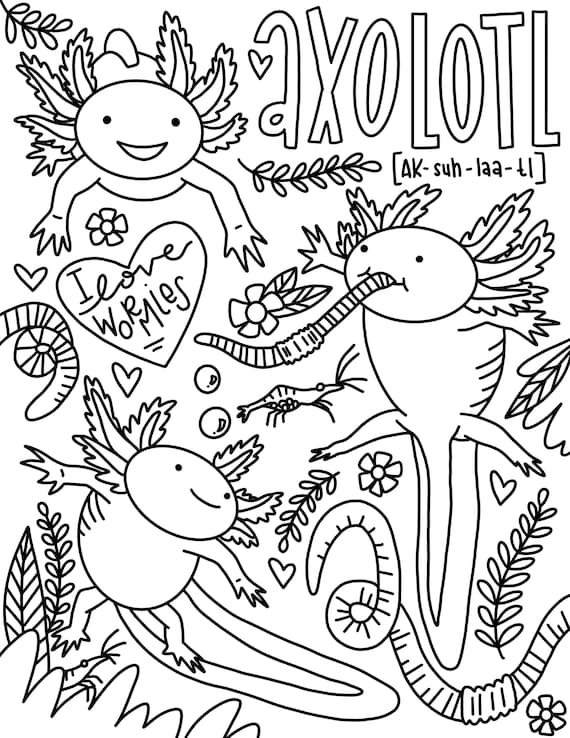 Axolotl coloring page instant download instant download