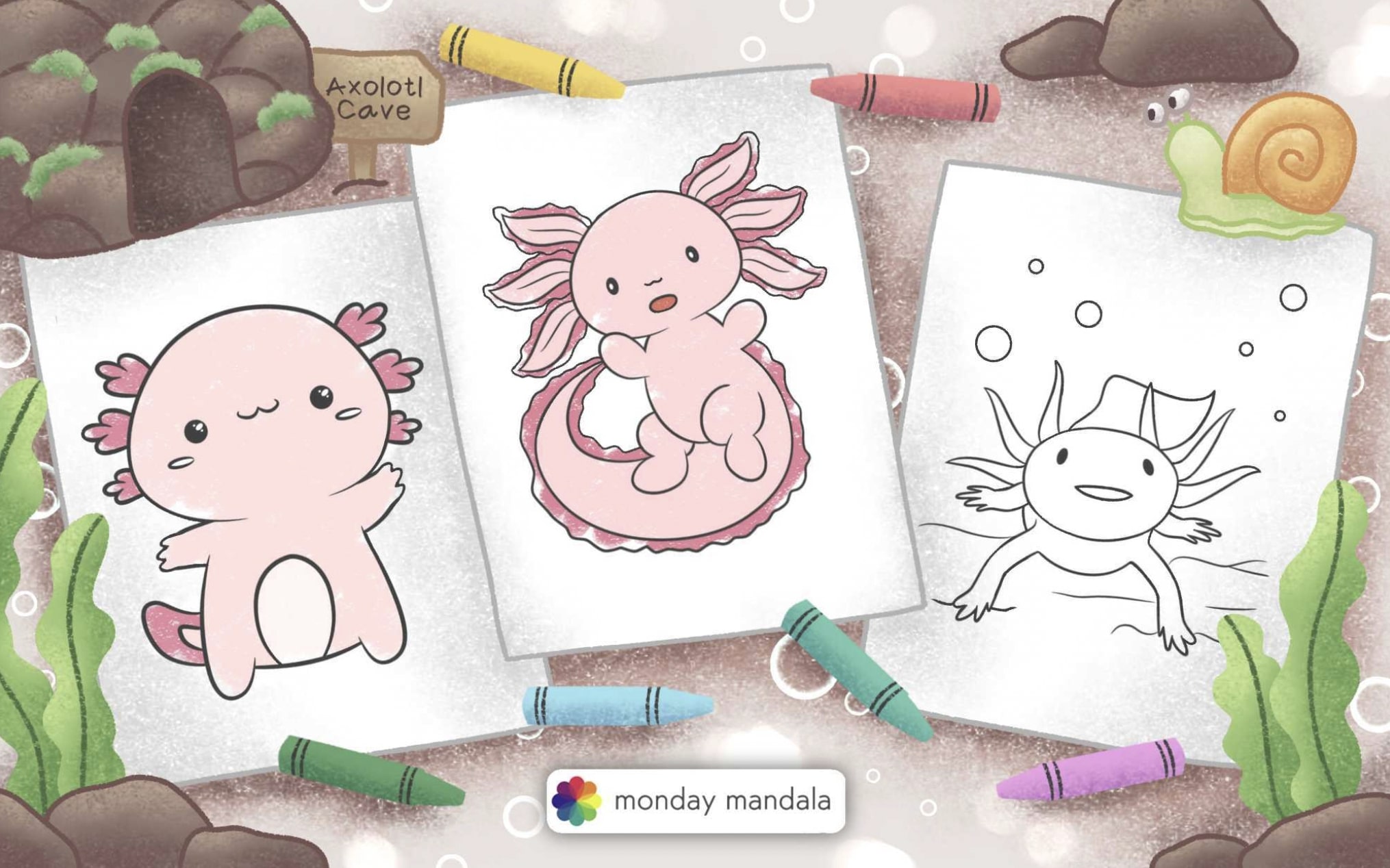 Axolotl coloring pages free pdf printables